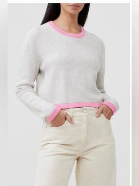 French Connection Mozart Crewneck Sweater - Pink and Gray Cropped L